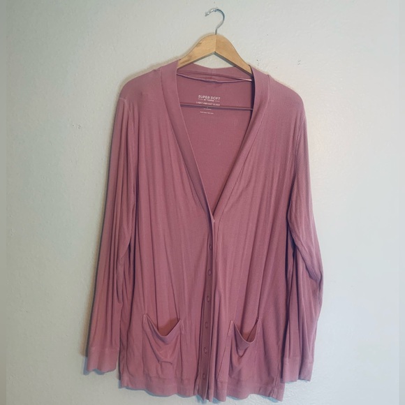 Torrid Women’s Super Soft Rib Snap Front Lounge Berry Conserve Cardigan. Size 2. - Picture 4 of 9